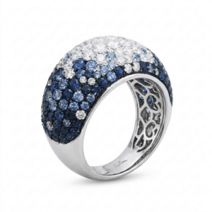 Bague Or blanc 18K Jonc, pavage Saphirs + Diamants