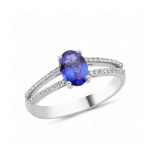 Bague Or blanc 18K Saphir + Diamants
