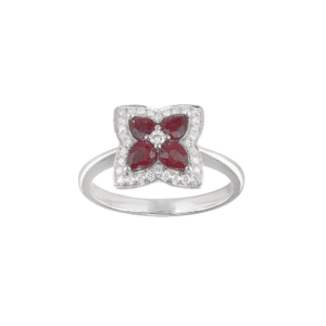 Bague Or blanc 18K fleur Rubis et Diamants