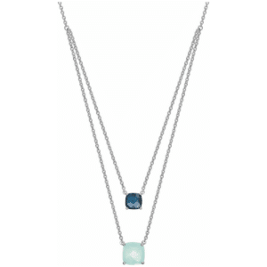 Collier Or blanc 18K Topaze bleue + Calcédoine