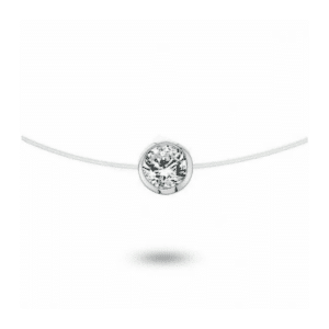 Collier solitaire Diamant Or blanc 18K sur nylon