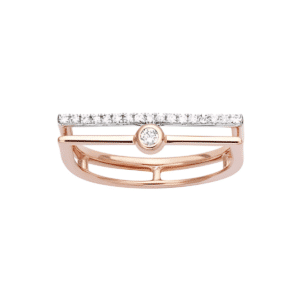 Bague solitaire Or bicolore 18K ligne de Diamants