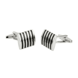 Boutons de manchettes rectangles rayures noires, Laiton rhodié