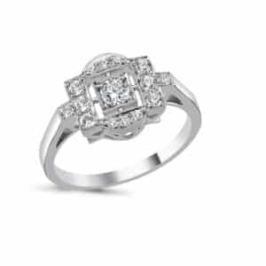 Bague en Or blanc 18K sertie de Diamants style Art Deco forme carrée