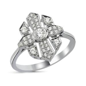 Bague en Or blanc 18K sertie de Diamants style Art Déco forme de losange