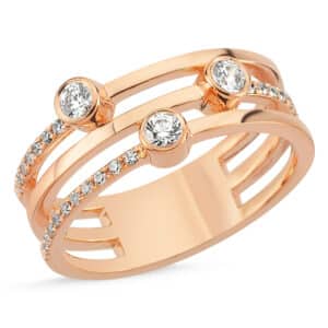 Bague en Or rose 18K comme une constellation de Diamants sertis