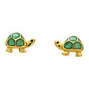 Boucles d'oreilles Or jaune 18K tortues laquées vertes fermoirs vissés