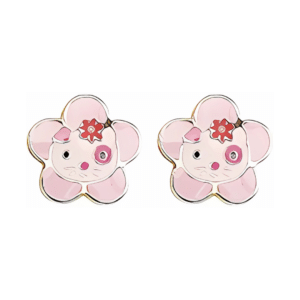 Boucles d'oreilles Or jaune 18K chat laqué fermoirs vissés