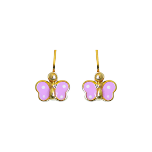 Dormeuse Or jaune 18K papillons rose laqué