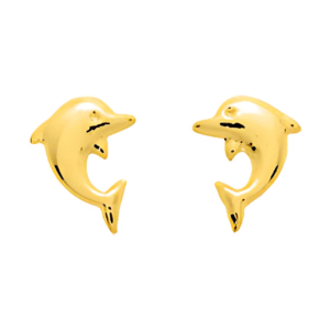 Boucles d'oreilles Or jaune 18K  dauphins tout or fermoirs vissés