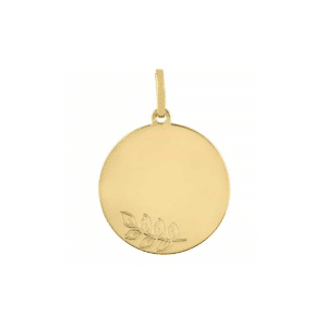 Médaille Or jaune 18K ronde feuilles de lauriers