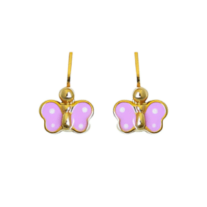 boucles d'oreilles dormeuse Or jaune 18K papillons rose laqué