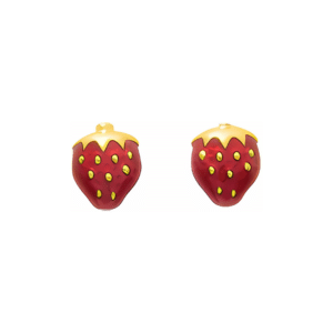 Boucles d'oreilles Or jaune 18K fraise laquée rouge