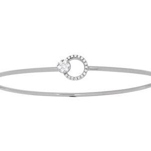Bracelet Jonc, or blanc 18 carats , cercle ajouré et boucle, diamants