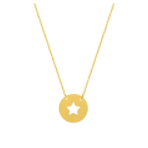 Collier Or jaune 18K rond découpe étoile
